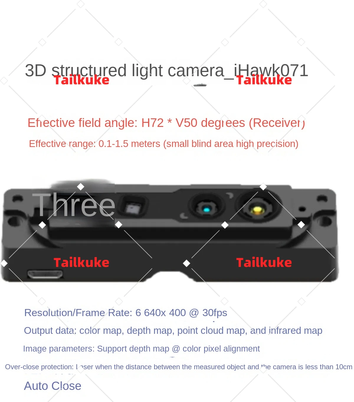 

iHawk071 small blind zone high-precision RGBD structured light depth camera module obstacle avoidance distance measurement