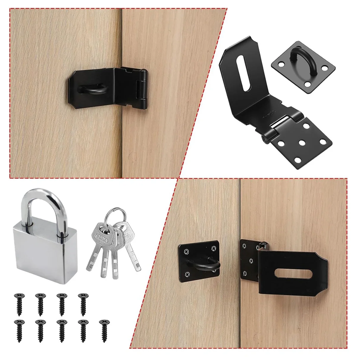 AA98 4 นิ้ว 90 องศากุญแจ Hasps,สแตนเลสสลักล็อคกุญแจ Hasp พร้อมกุญแจและชุดกุญแจ,สลักประตู