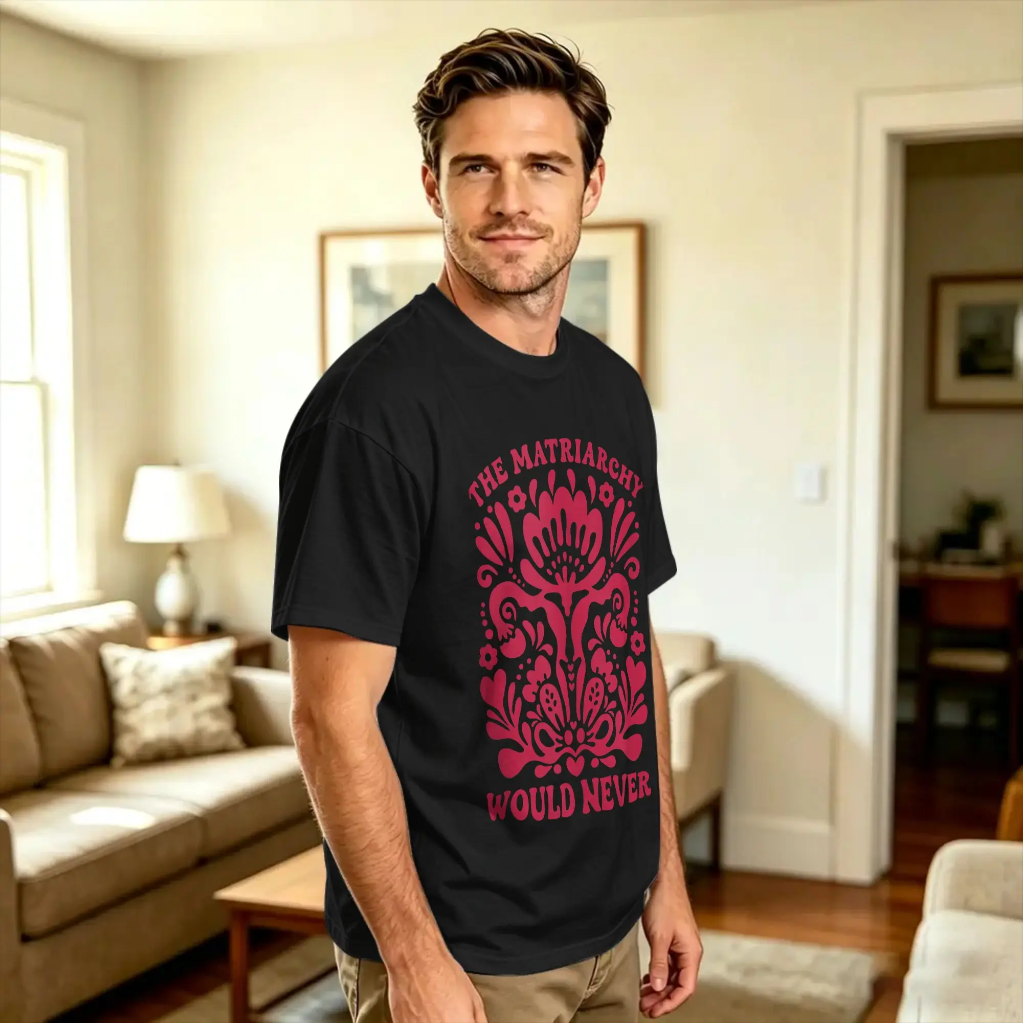 The Matriarchy Would Never Floral Uterus Tank Top T Shirts Men 100% Cotton Novelty T-Shirt Round Neck  Tees Short Sleeve