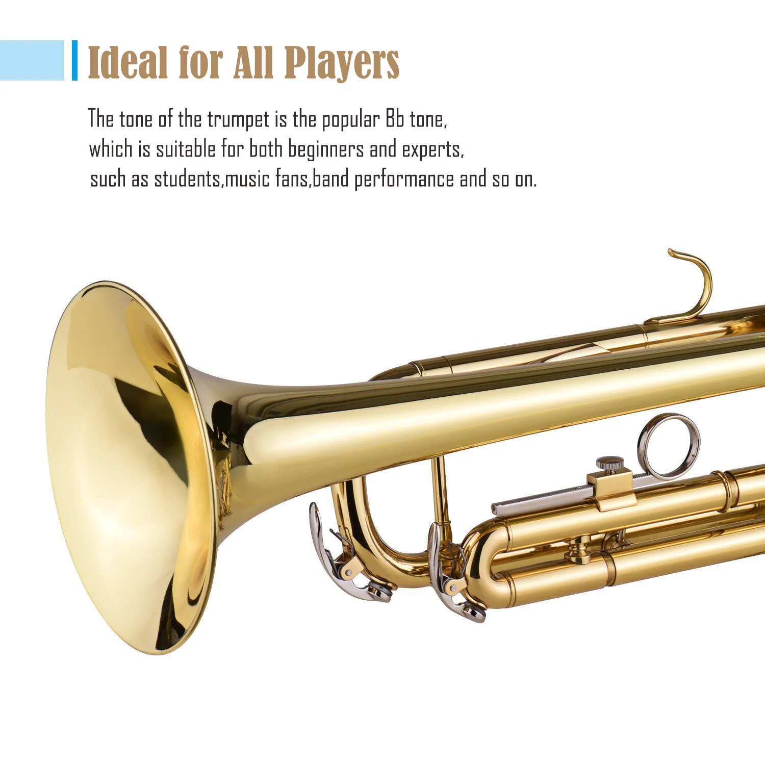 Hooqu Trumpet B Flat Standard Student Bb Key Brass Gold Lacquer Trumpet