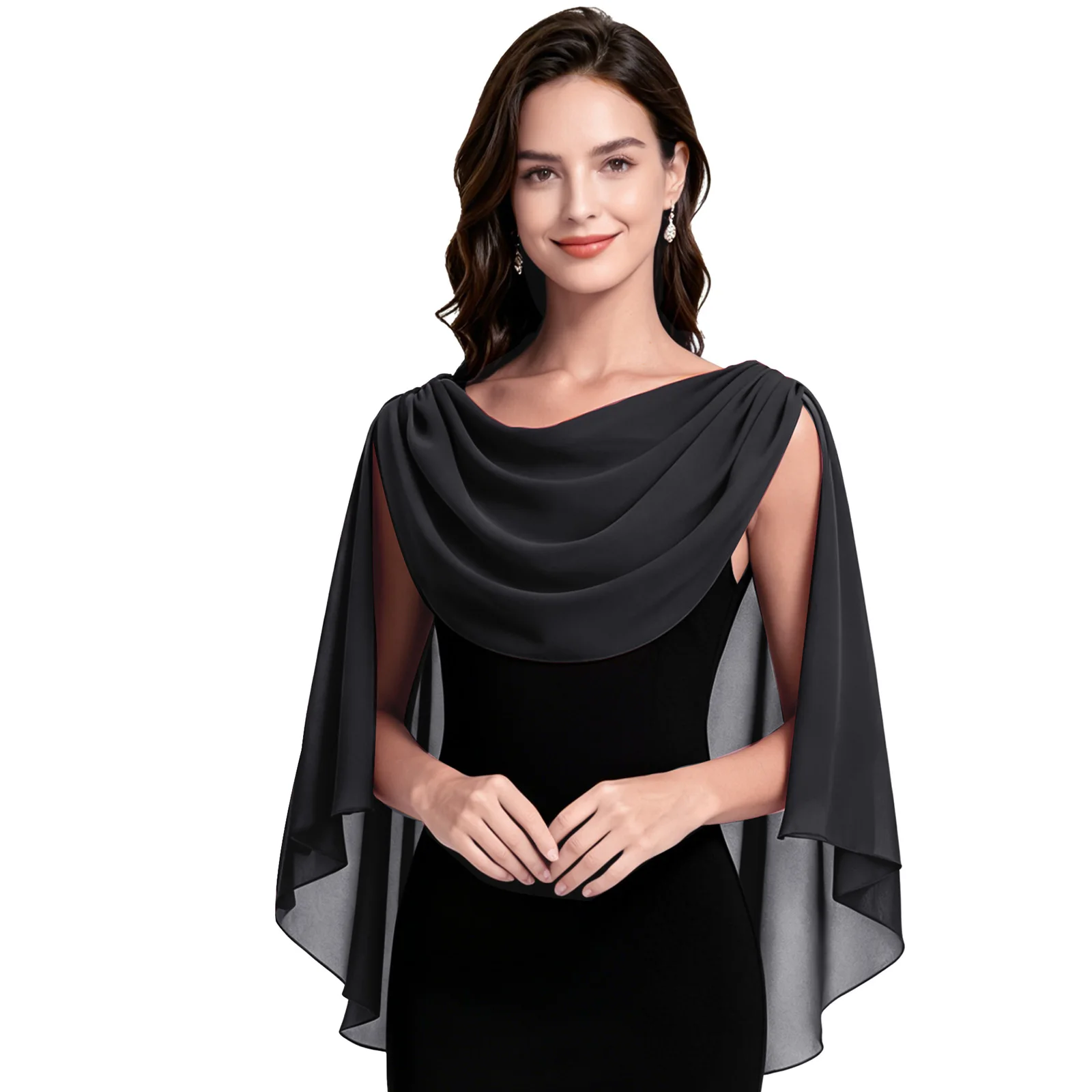 Cowl Neck Shawls Wraps for Women Shoulder Shrugs Cover Up Elegant Evening Cape Chiffon Wedding Cocktail Party Dress Accessories