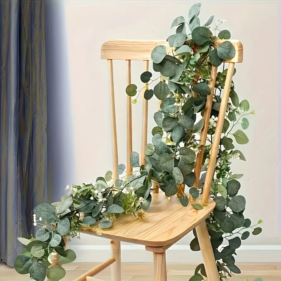 Artificial Eucalyptus Wreath Faux Green Vine Wall Hanging Garland for Indoor Outdoor Home Decor Seasons Holiday Wedding Party