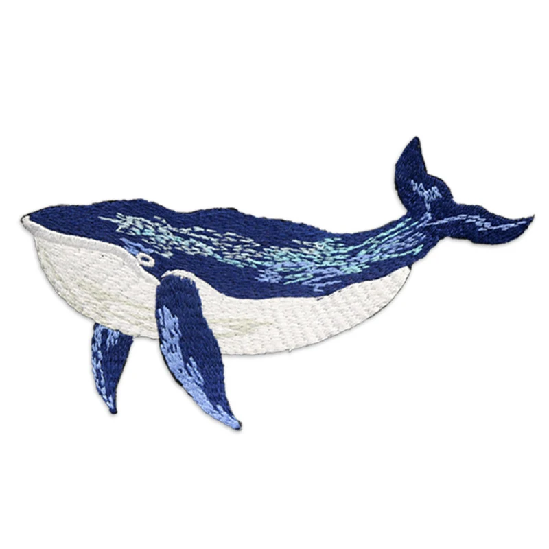 High Quality Blue Whale Embroideried Repair Patches Bag Jacket Jeans Strip Iron On Patches for Clothes Pairs Glue Sticker