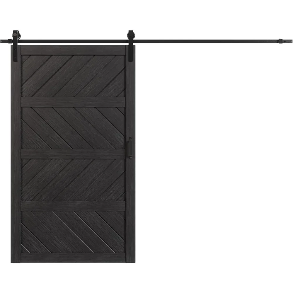 Sliding Barn Door 48”×84”, Paneled Wood Wave Barns Doors,Hardware Kit Included,Water-Proof PVC Surface, Sliding Barn Door