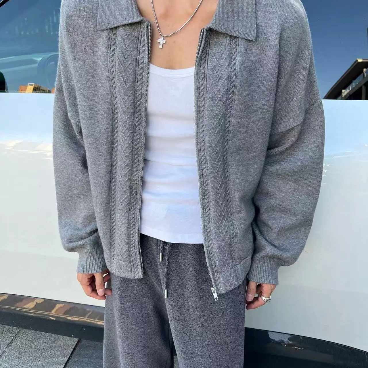 BC Italian new fashion casual lapel knitted sweater men's old money wind cardigan long-sleeved sweater