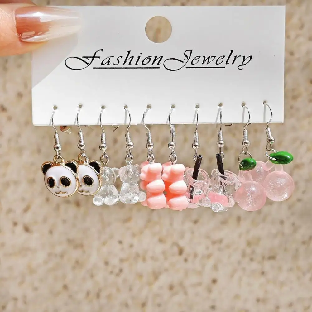 Earring Set Adorable Cartoon Earrings Set with Fun Drinking Bottle Shapes Sweet Food Colors Acrylic Hook Earrings for Women Lady