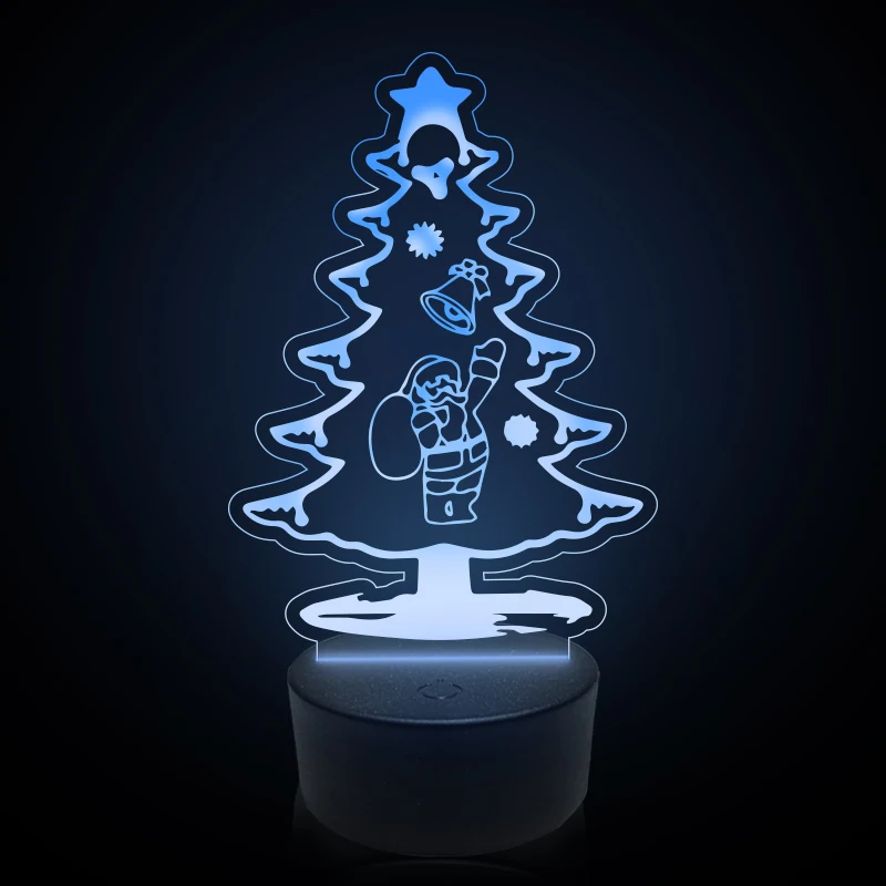 3D Visual LED Night Light, Decoração de Natal Night Light, Base preta, Lâmpadas de cabeceira, Decoração acrílica do quarto, Lâmpadas de mesa