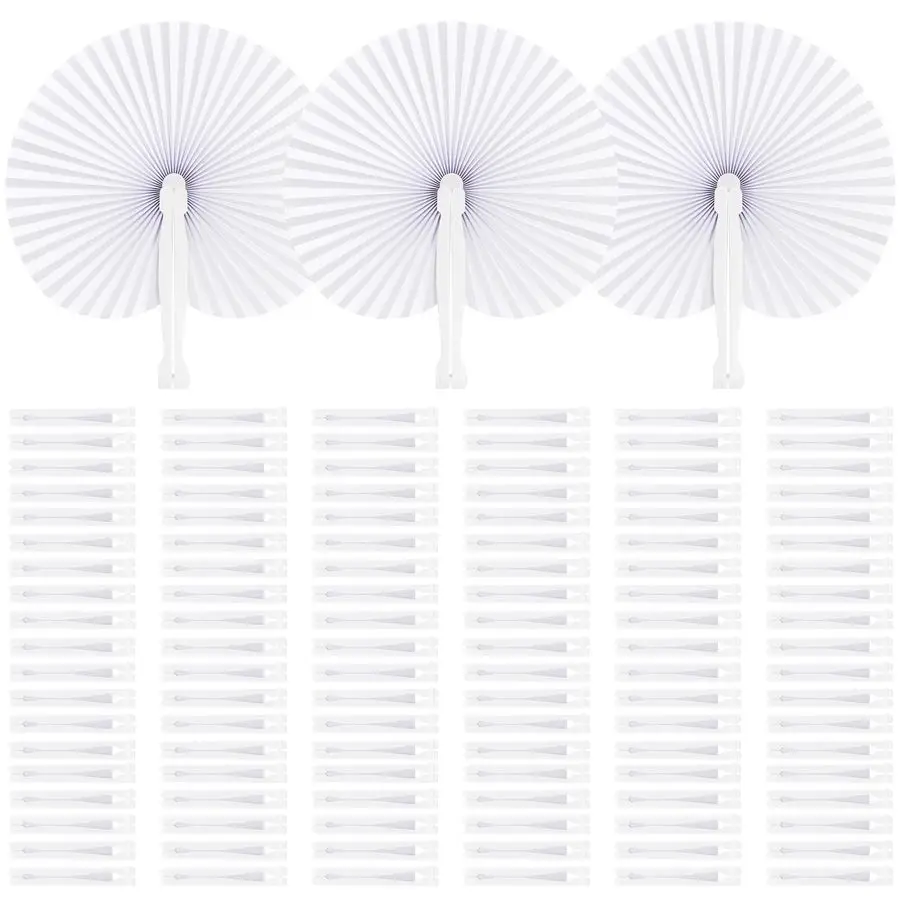 

Бумажные веера, белые круглые складные веера с пластиковой ручкой, портативные бумажные веера для лета, белые веера для свадьбы