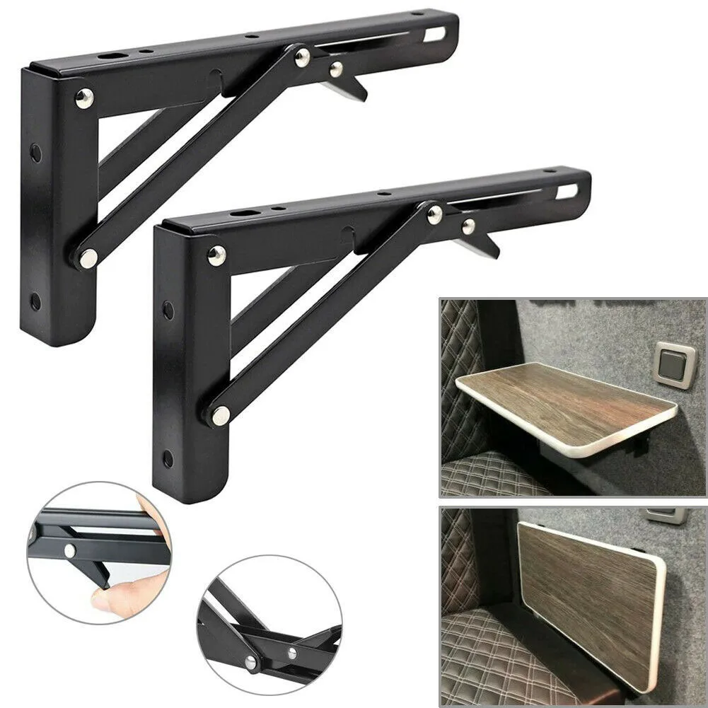 2PCS Black Finish Camper Van Folding-Bracket Table Shelf Interior Accessories For Motorhome Caravan RV Camper Trailer Food Truck