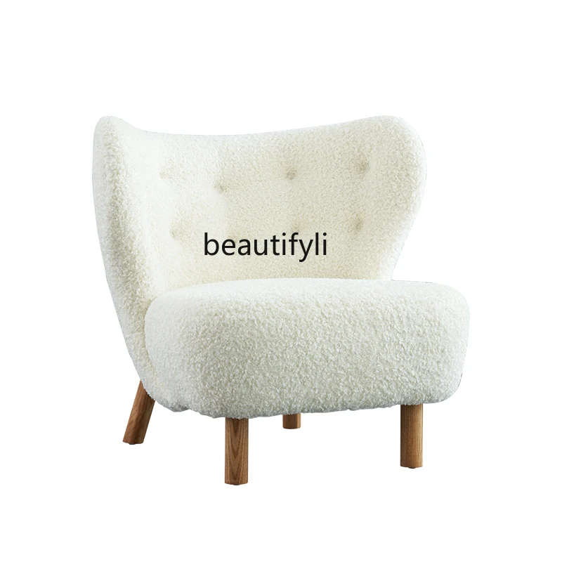 Single Sofa Living Room Retro Leisure Chair Light Luxury White Wool Plush Designer Lamb Chair