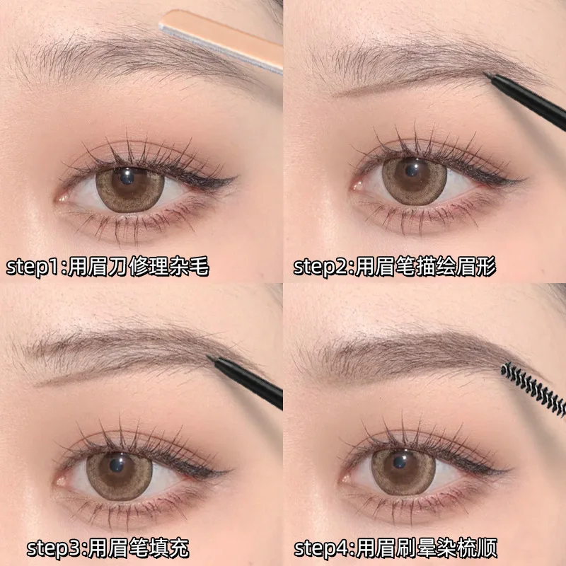 Liren lápis de sobrancelha três em um, duas cabeças, triangular, natural, esboço tridimensional, à prova d'água e à prova de suor