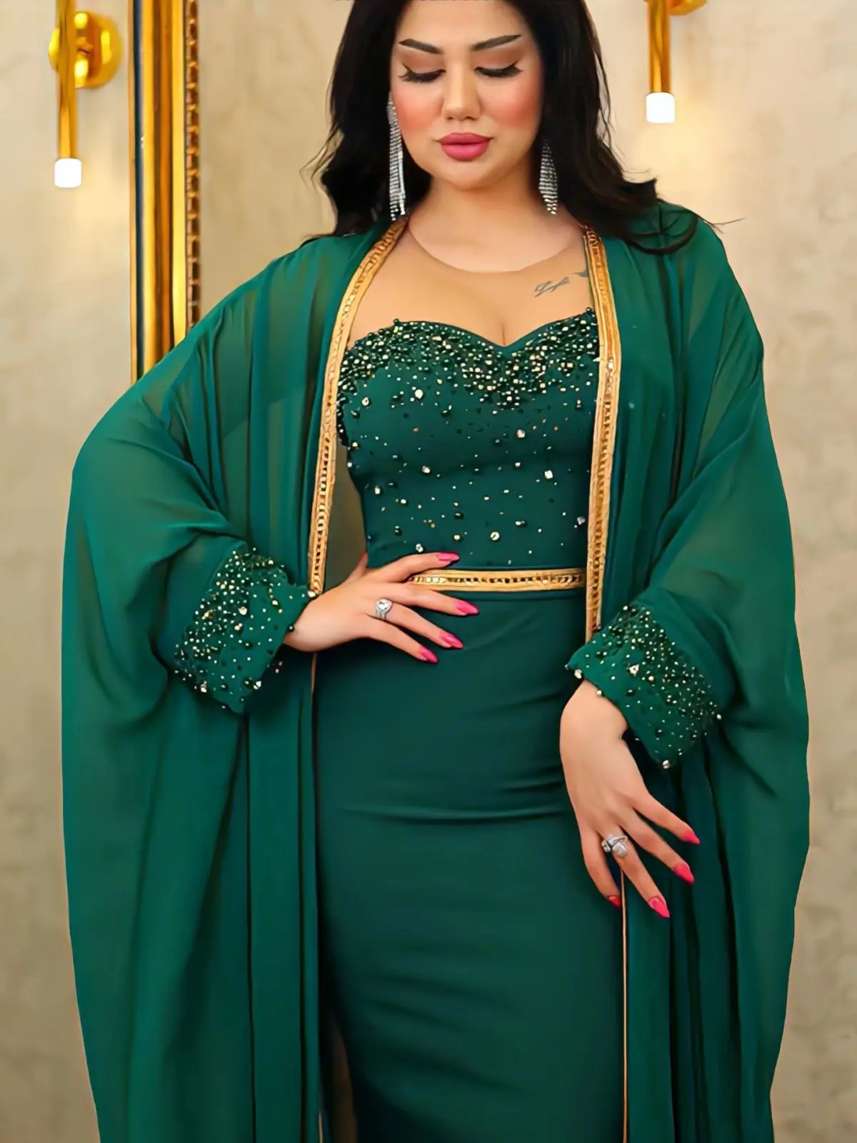 Hot Sales Muslim Sets Clothes for Muslim Women Abaya Dubai Muslim Kaftan Maxi Dress Luxury 2 Pcs Sets Evening Party Long Dress