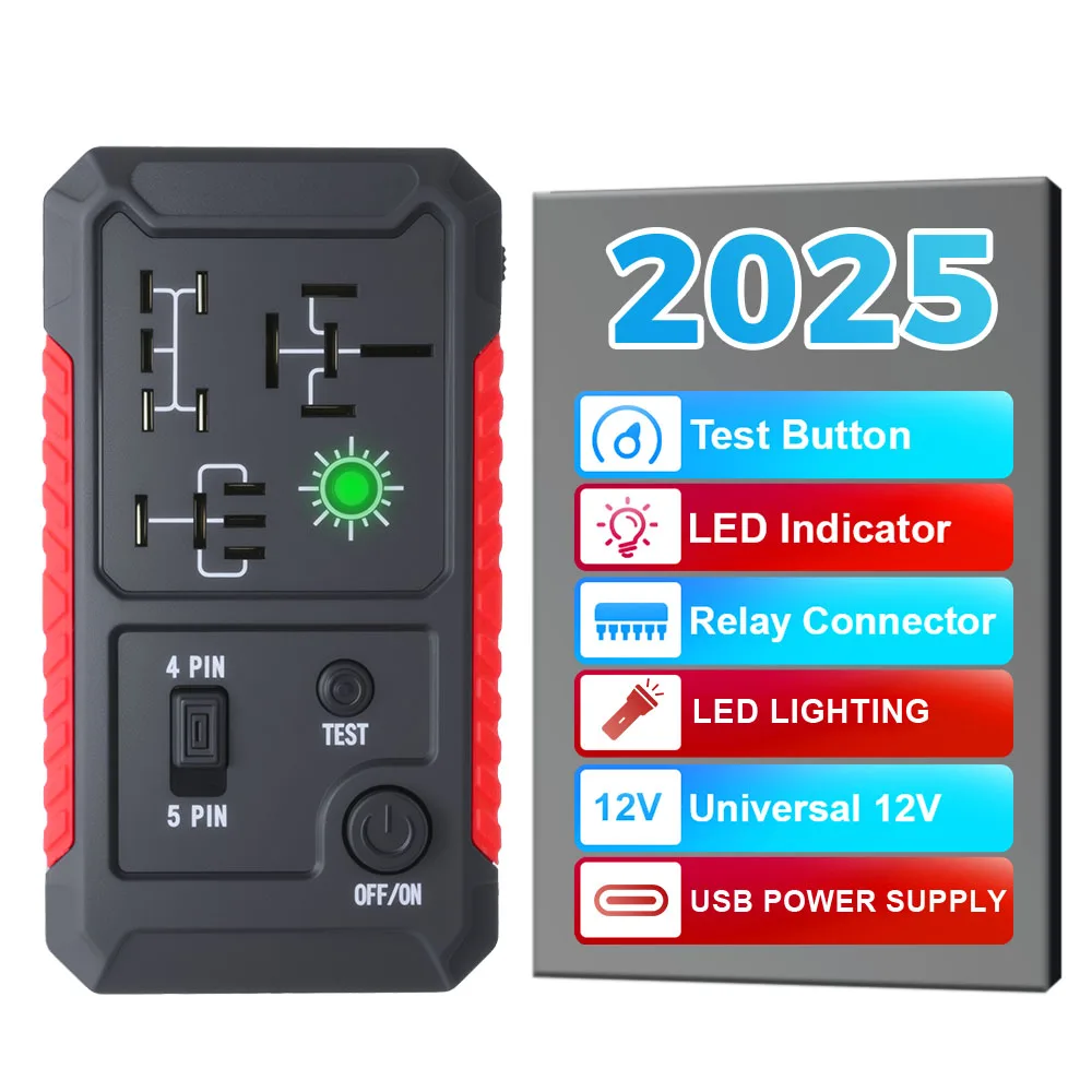 

Car Relay Tester Automotive Electronic 12V Circuit Tester LED Indicator 2025 LED Lighting Type C Port Car Battery Checker