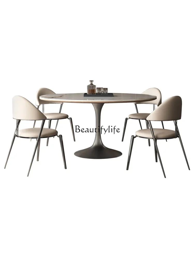 

pg45Rock slab round dining table small apartment household high-end round dining table and chair combination