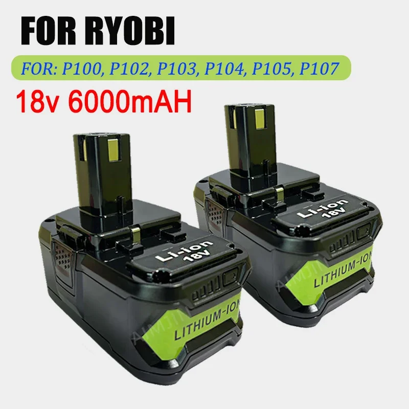 

18V 6000mAh Rechargeable Replacement Li-ion Battery for RYOBI Power Tools Compatible with P108 P104 P107 RB18L50 RB18L20 P108