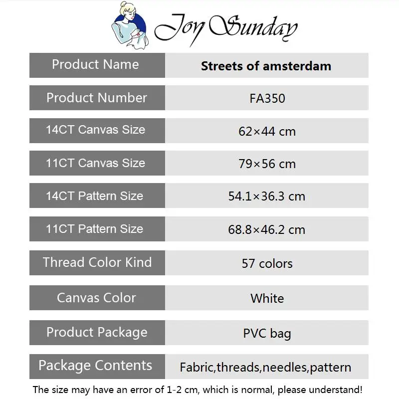 Streets of Amsterdam Scenery Pattern Cross Stitch Set 14CT White 11CT Printed Fabric Needle Thread Set DIY Embroidery Home Decor