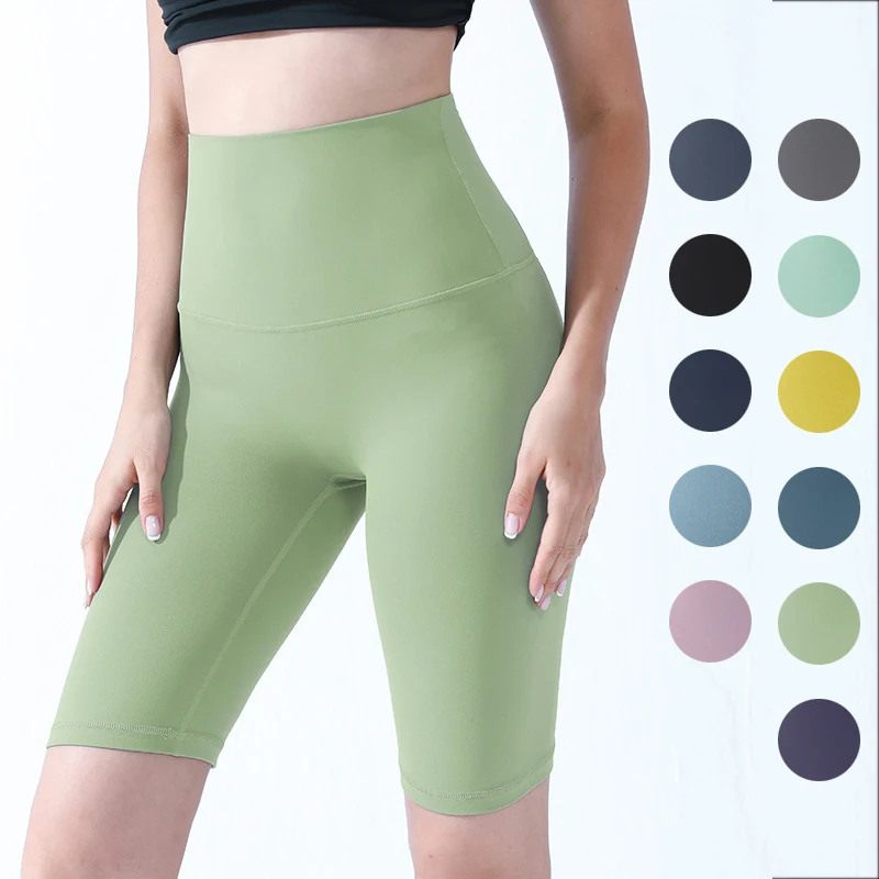 Women's multi-color no embarrassment line high waist peach butt yoga five-quarter shorts outdoor cycling running pants with logo