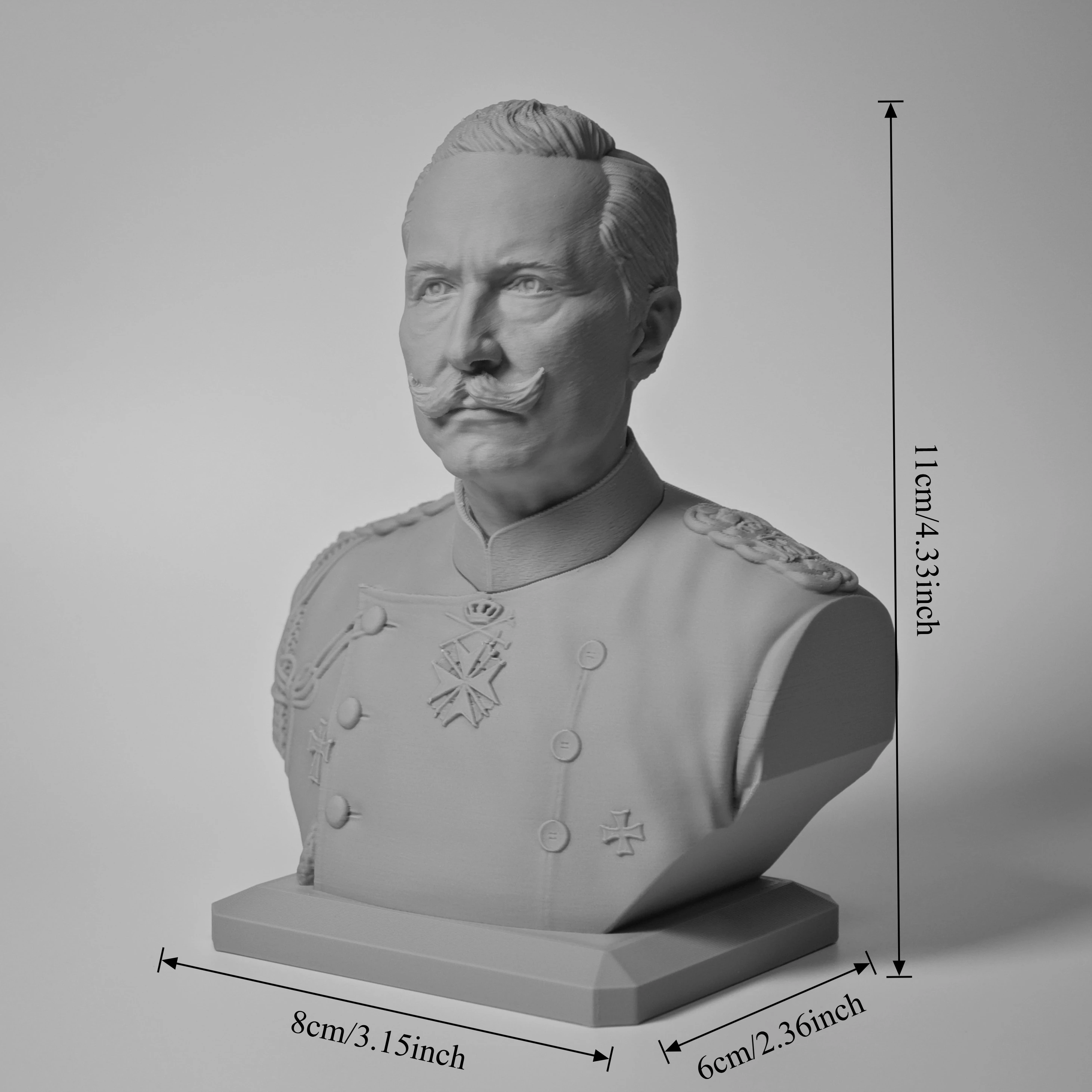 11x8x6cm German Emperor Prussia Historical Figure Sculpture 3D Printed Bust Model Home Decor Collection Ornament