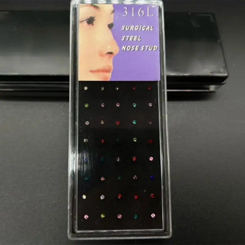 60Pcs Straight Nose Stud Curved Pack Crystal Nose Ring Set Nose Ring Set Bend