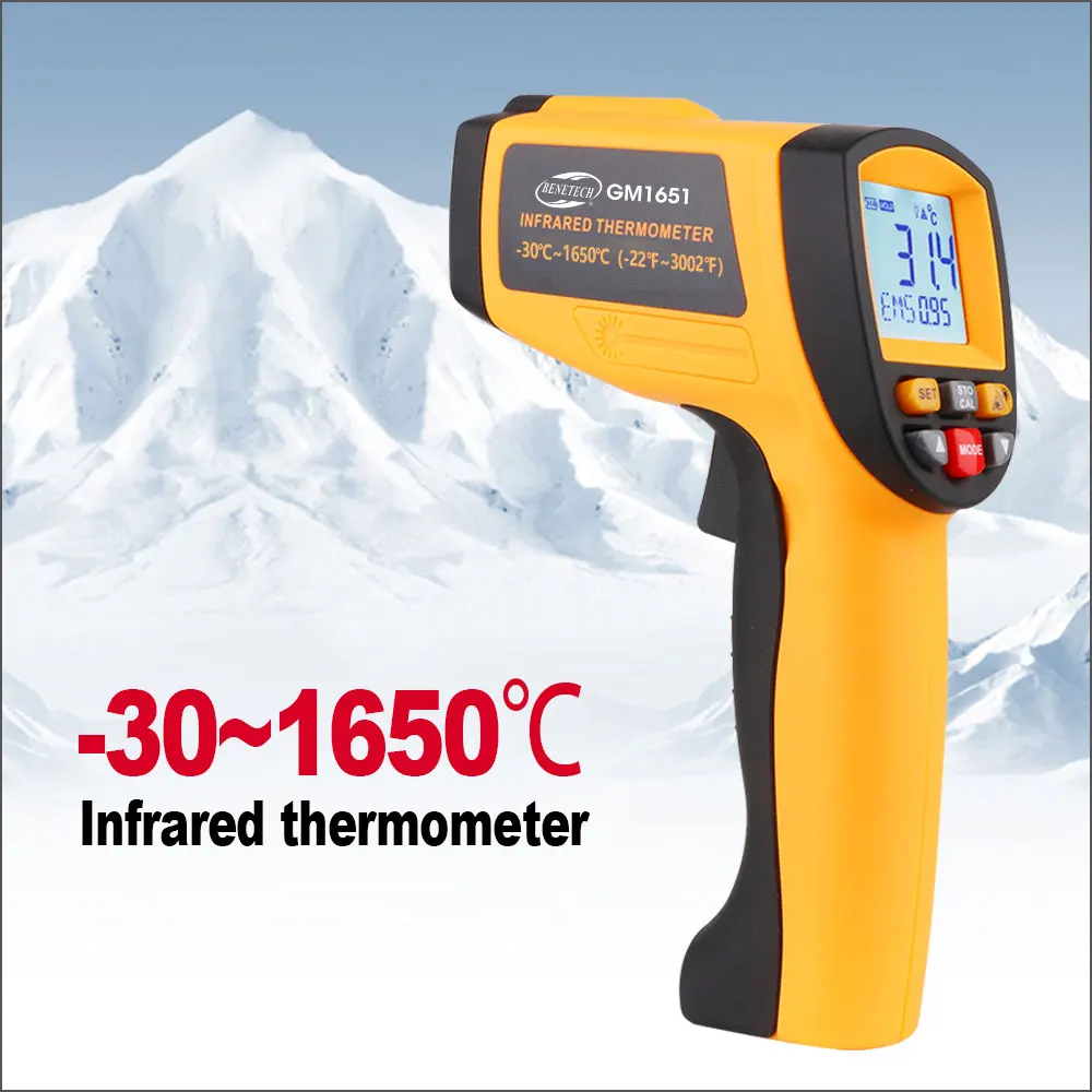 BENETECH Infrared Thermometer Non-Contact IR Infrared Digital Temperature -30~1650C Electronic Laser Thermometer Hygrometer