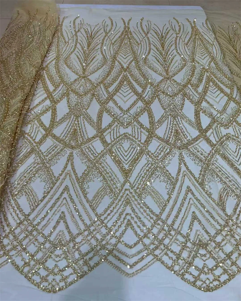 

African Luxury Beaded Sequins Lace Fabric 2025 French Tulle Mesh Embroidery Wedding Sewing Material Latest Design