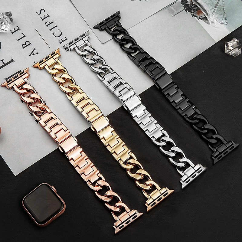 Strap for Apple Watch band 41mm 45mm 40mm 44mm 38mm 42mm Stainless steel Metal Link Bracelet for iWatch 7 6 SE 5 4 Women Correa