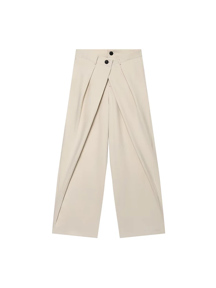 Women Fashion Wide Leg Pants Vintage High Waist Full Length Female Chic Straight Trousers Leisure Pleated Front Zipper Long Pant