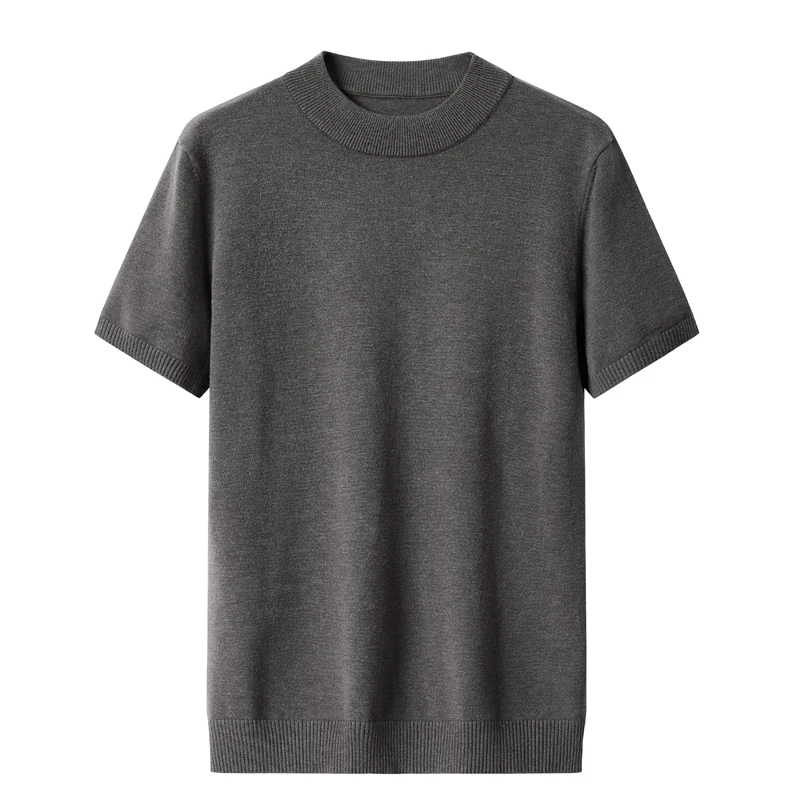 

Высококачественный свитер с короткими рукавами на осень-зиму, мужская повседневная трикотажная рубашка с короткими рукавами и круглым вырезом, однотонная универсальная базовая рубашка