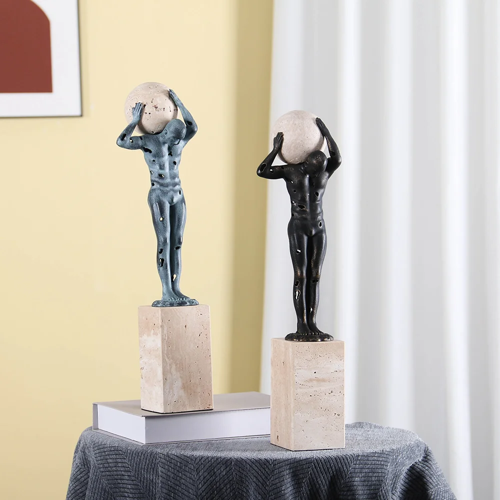 Modern Abstract Metal Figure With Marble Ball In Hand For Home Sculpture Escultura Decoration Furnishings Ornament Accessories