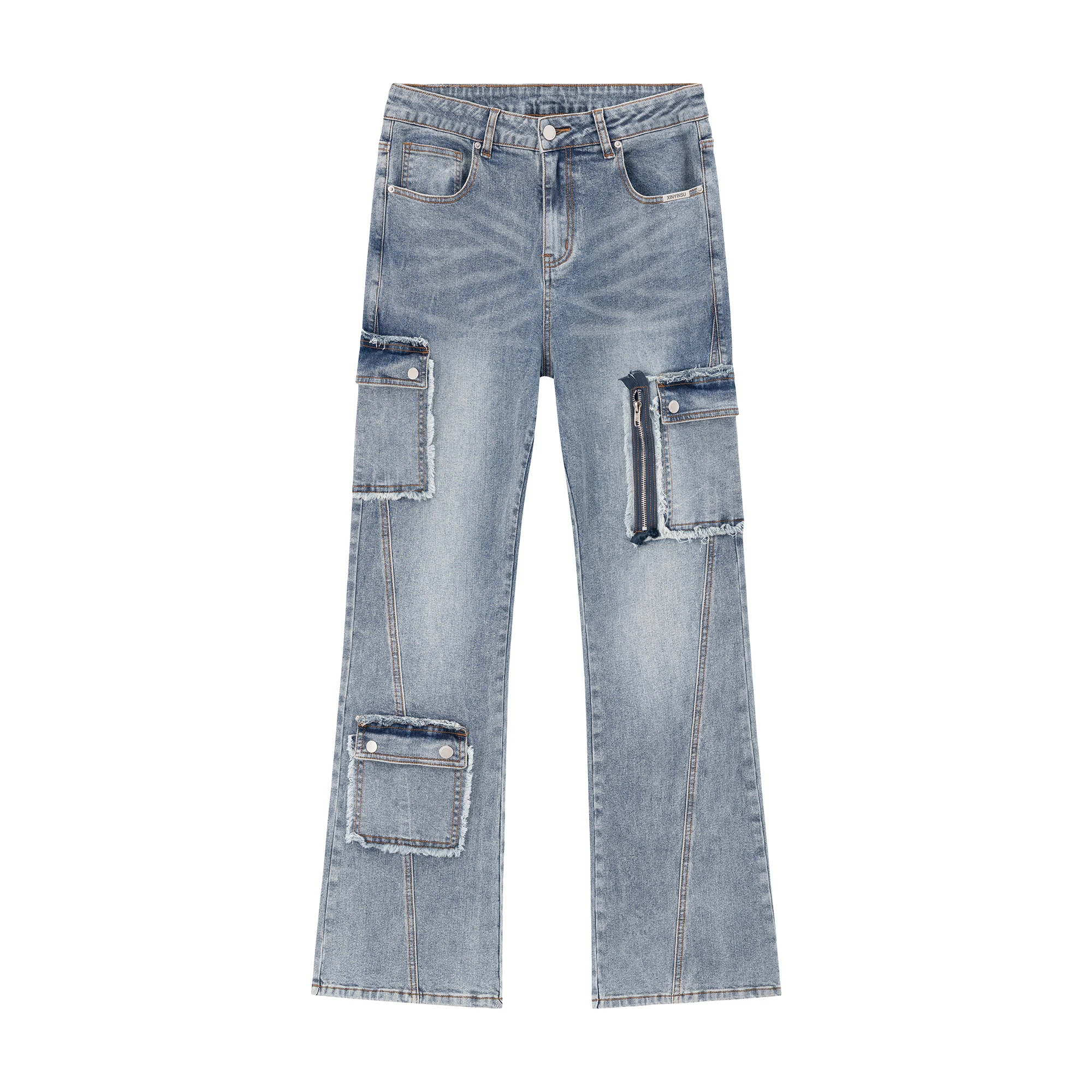 Hommes femmes 2025 quatre saisons porter nouvelle personnalité Denim pantalon ample rétro tendance Denim pantalon mode multi-poches jean évasé