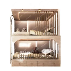 Cama infantil estilo creme, quarto de criança de menino, madeira maciça, duas camadas, meia altura, cama para criança