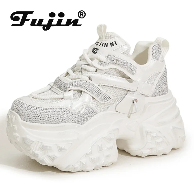 

Fujin10 см кожа из микрофибры, весенняя женская повседневная обувь на танкетке, блестящая модная осенняя обувь для скейтбординга, массивные кроссовки