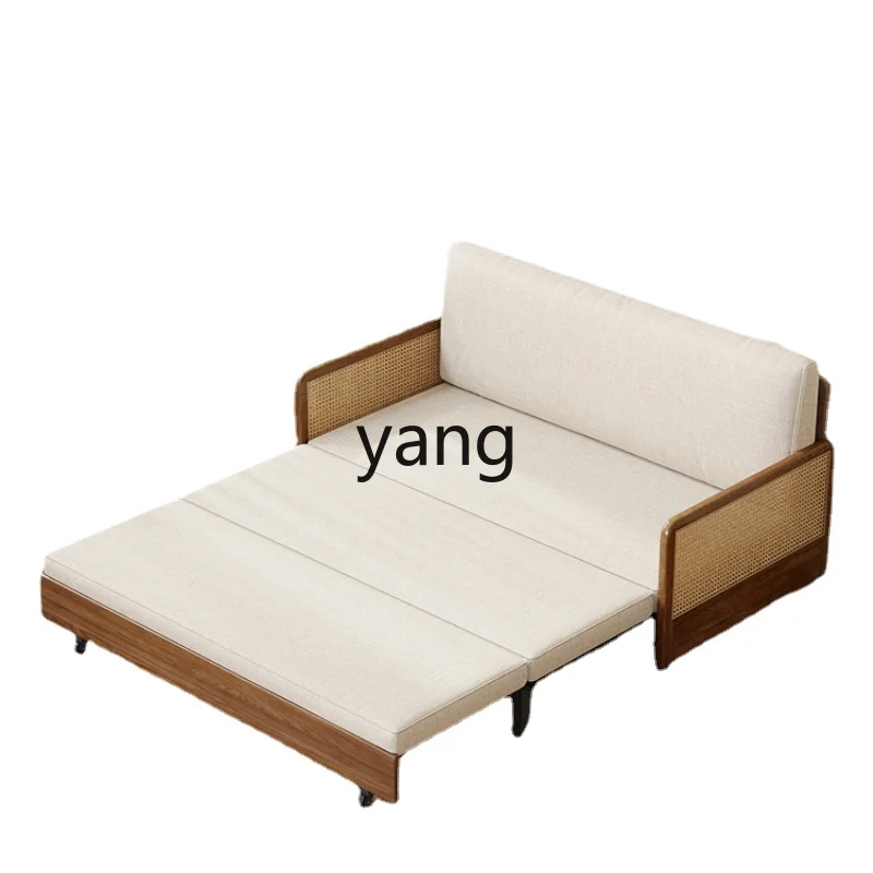 

Yjq Solid Wood Folding Sofa Bed Dual-Use Living Room Ash Walnut Multi-Functional Pull-out Telescopic Bed