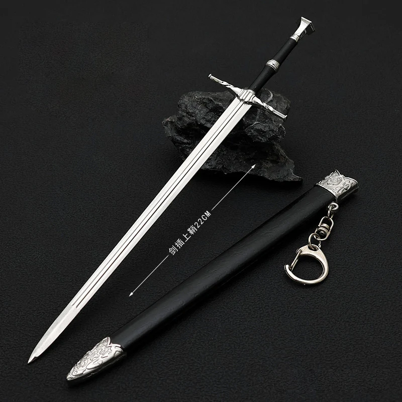 22cm Steel Sword Keychain The Geralt of Rivia Witcher Hearts of Stone Game Peripheral Middle Ages Full Metal Sword Keychain Toys