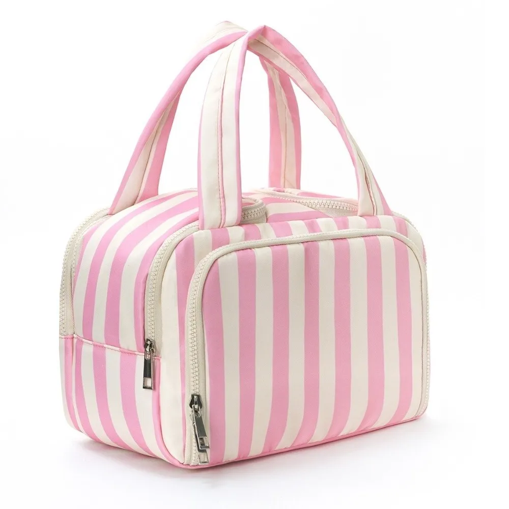 Trendy Large Capacity Striped Makeup Bag Portable Multifunctional Travel Toiletry Bag Water-resistant Cosmetic Bag Travel
