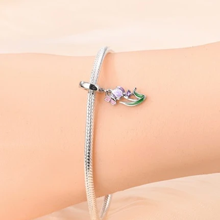 925 فضة ننسى لي لا توليب Convallaria عباد الشمس قلادة سحر صالح الأصلي Charms سوار المرأة DIY بها بنفسك مجوهرات هدية