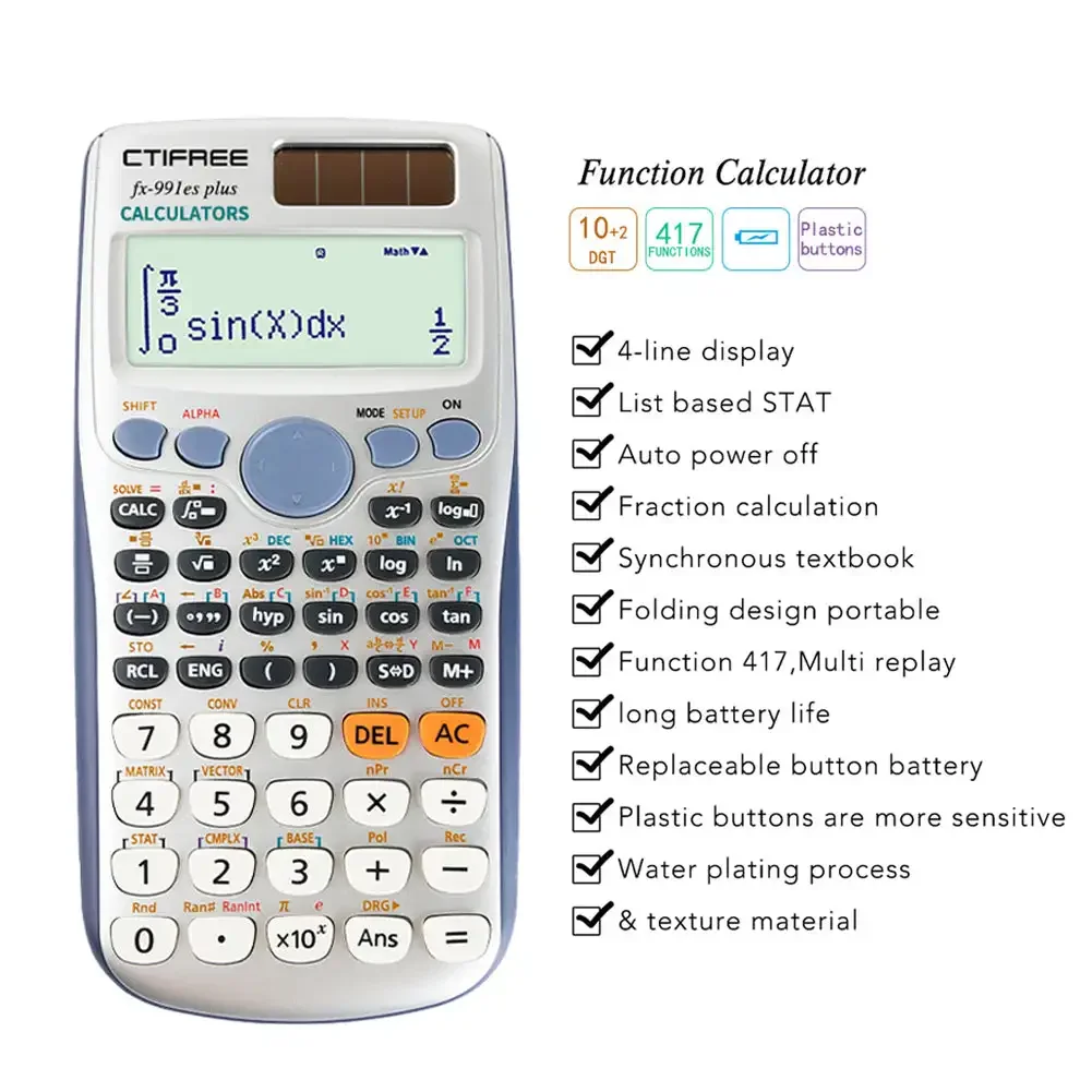 Calculator for 991ES-PLUS Original Scientific Calculator 417 Functions for High School University Students Office Coin Battery