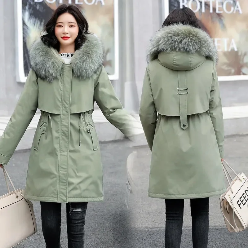 2025 New Snow Wear Long Parkas Winter Jacket Women Fur Hooded Clothing Female Fur Lining Thick Winter Coat Women Parka Outwear