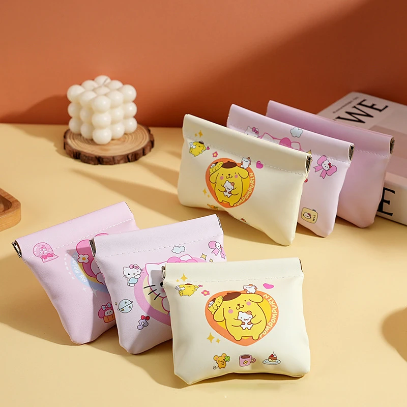 Sanrio mymelody Pompom Purin Cartoon Automatic Closing Glasses Storage Bag Lipstick Bag Makeup Pouch Bag Earphone Organizer Bag