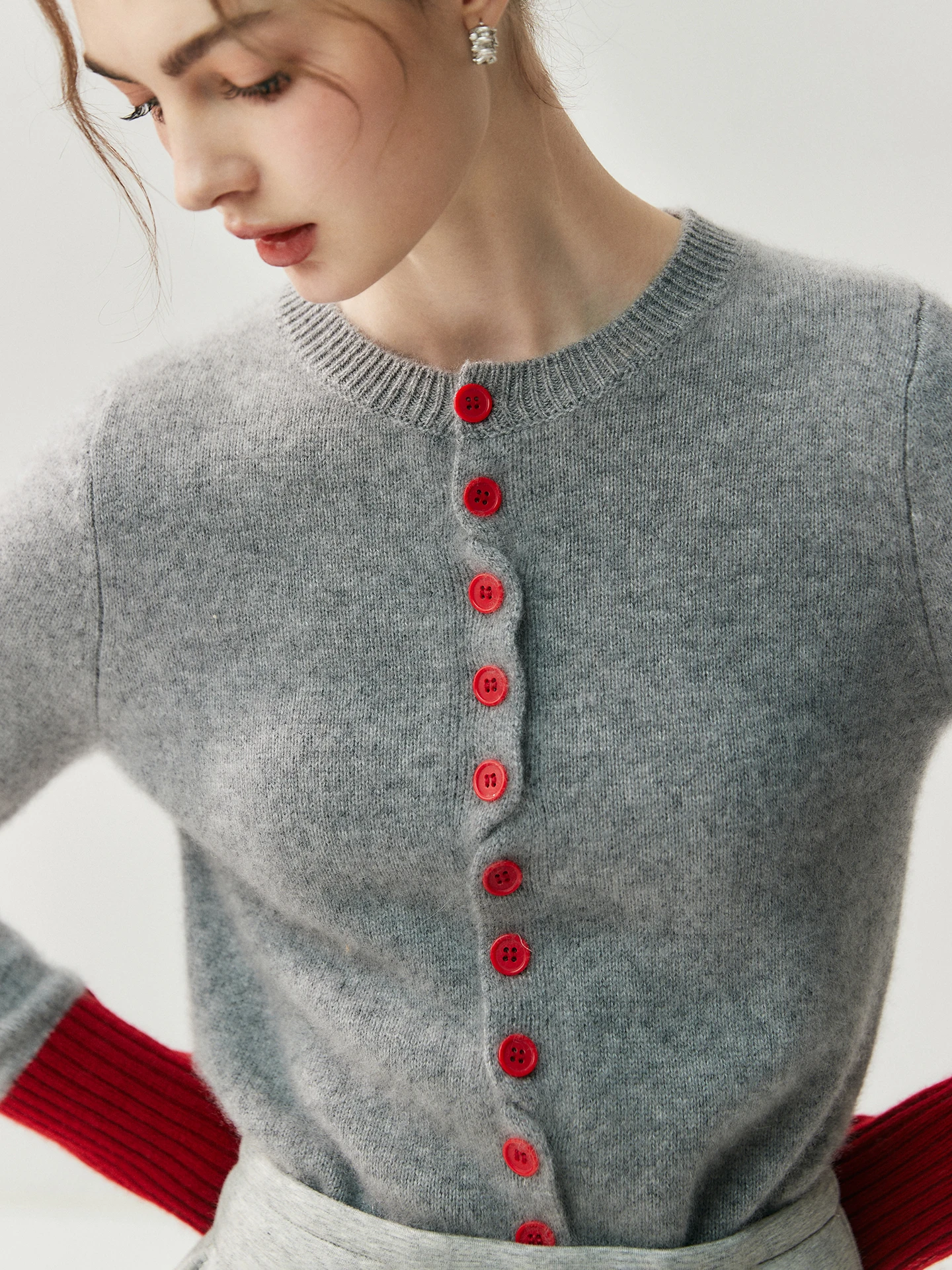 Soft Cozy Women's Knitted Cardigan Sweater Autumn Winter Blend Color Block Fluffy Texture Long Sleeve round Neck Button up Top