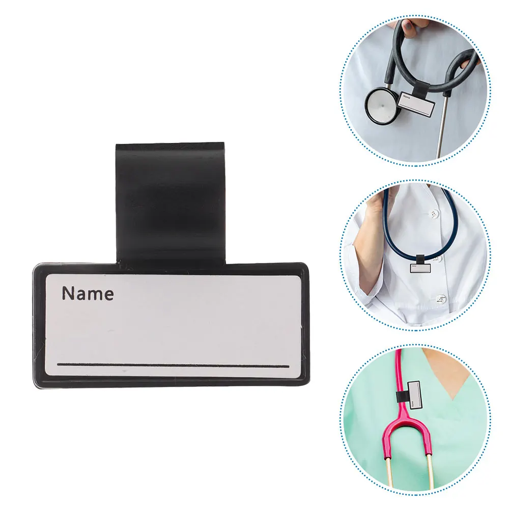 

12 Pcs Stethoscope Marker Name Displaying Label Clip Black Abs Blank ID Identification