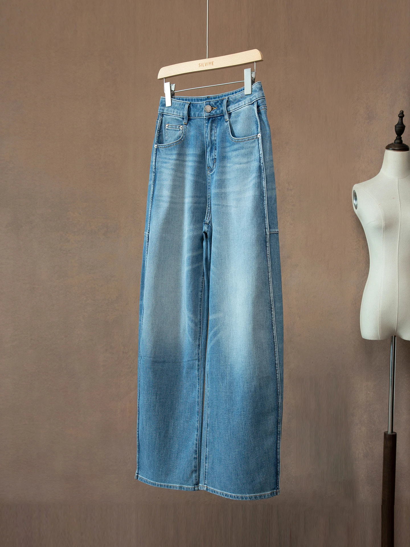 

SILVIYE Women's Casual Loose Jeans High Waist Slimming Straight Leg Cotton Denim Spring Fashion Knife Elastic Waist