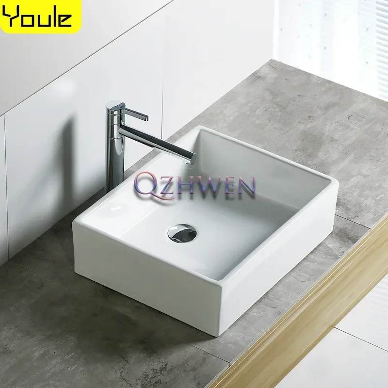 490*390*140mm Ceramic Washbasin Square Bathroom Sink White Fashion Countertop Single Basin Home Balcony Modern Hand Wash Pool