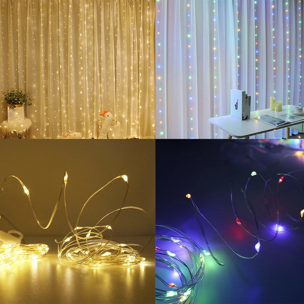 3M LED String Curtain Lights With Hook USB Powered Remote Control Window Light Christmas Holiday Party Wedding Decoration