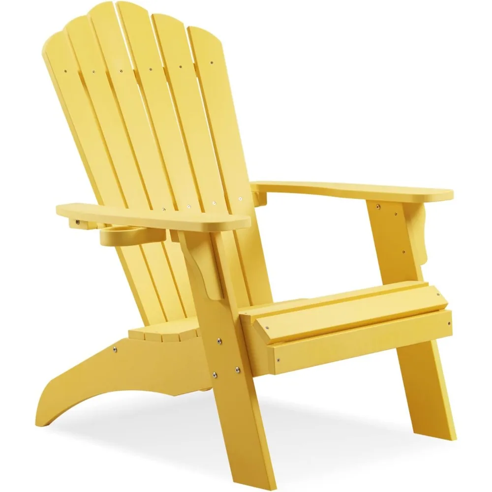 Adirondack Chair, Oversized Poly Lumber Fire Pit Chair with Cup Holder, 350Lbs Support Patio Chairs for Garden, Weather