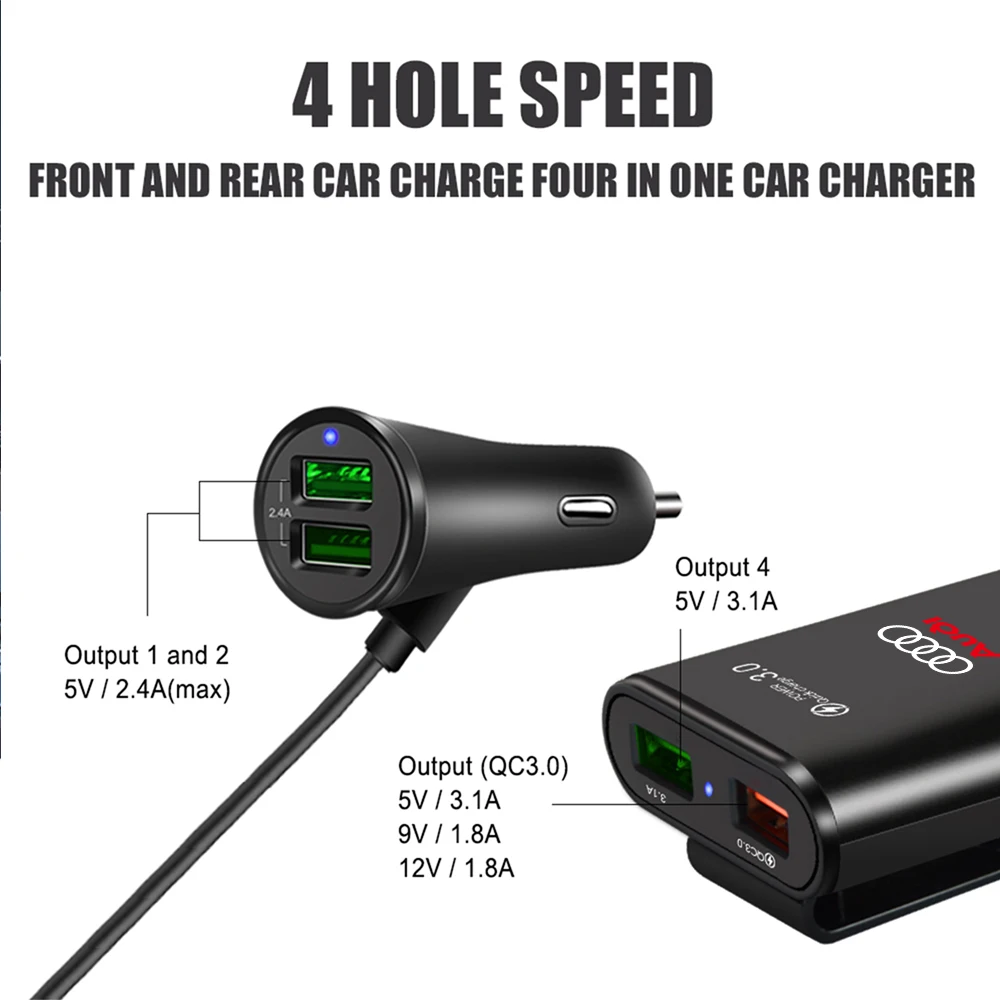 Car Charger Fast Charging QC3.0 USB Mobile Phone Charger Adapter For Audi Sline A3 A1 A4 A6 B8 A5 B7 C7 A7 A8 B9 Q2 Q3 Q5 Q7 TT