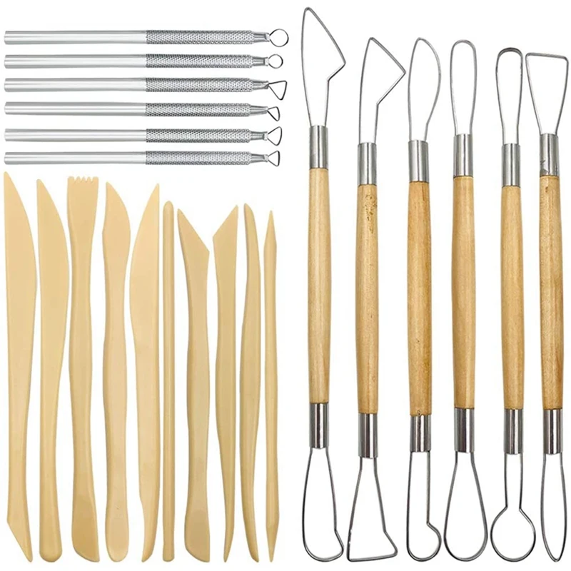 

Pottery Clay Sculpting Tools, 22Pcs Wooden Handle Pottery Carving Tools & Metal Scraper & Plastic Clay Shaping Tools