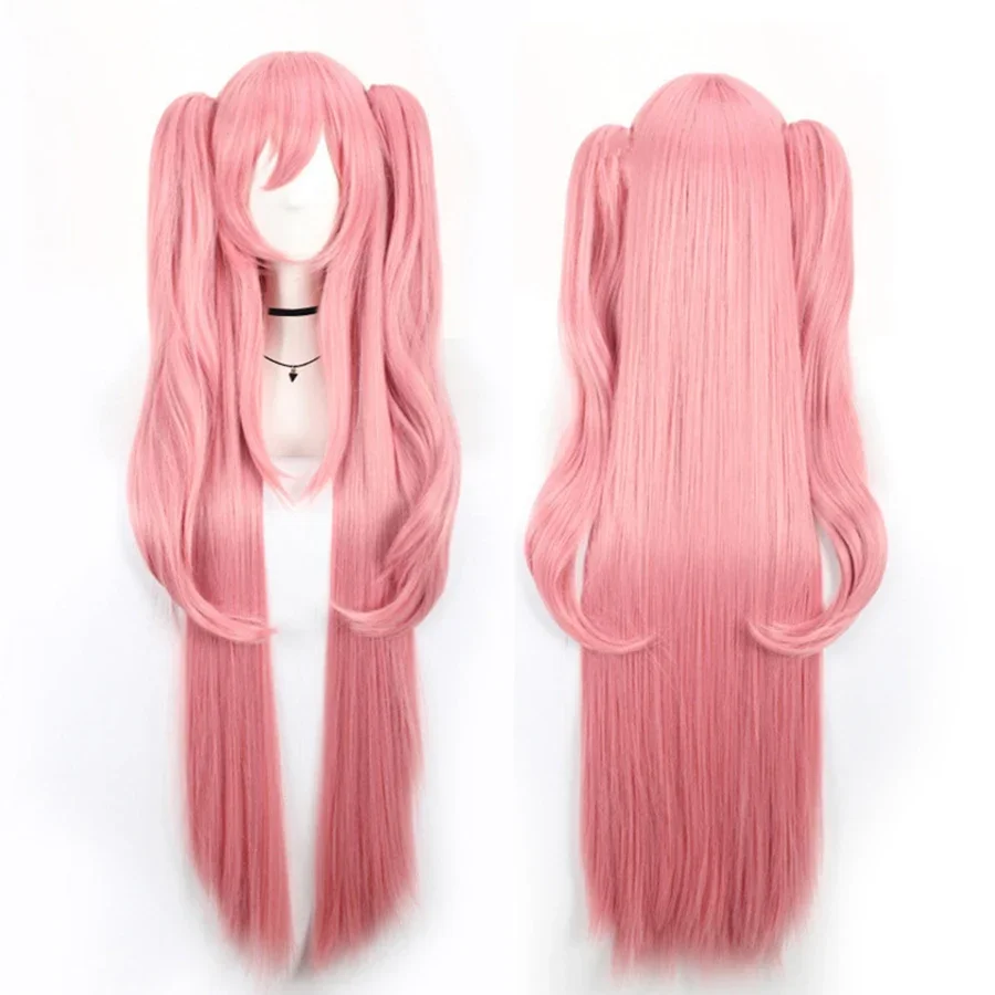 

Anime Seraphofthe Pink Gothic Lolita Twin Tails Cosplay Wig 100CM Long Curly Synthetic Hair Vampire Witch Halloween Party