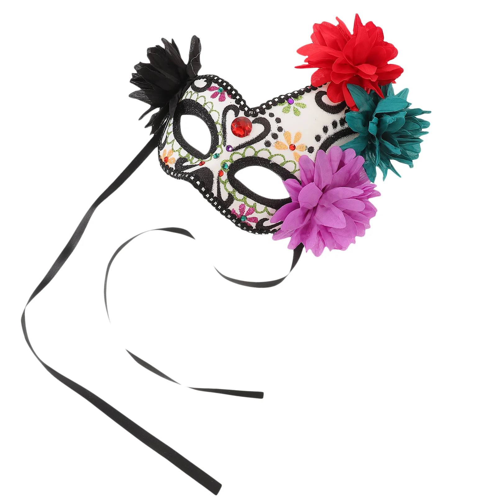 

Mexican Day of The Dead Half Face Mask Plastic Cloth Halloween Party Favor Lightweight Carnival Masquerade Decorative Reusable