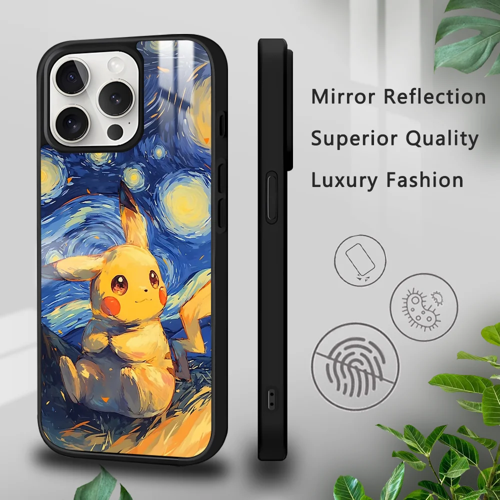 V-Van G-Gogh style Pikachu Phone Case For iPhone 16 15 14 13 12 11 Pro Xs Max Mini Plus Celulares Hard Funda Dropshipping